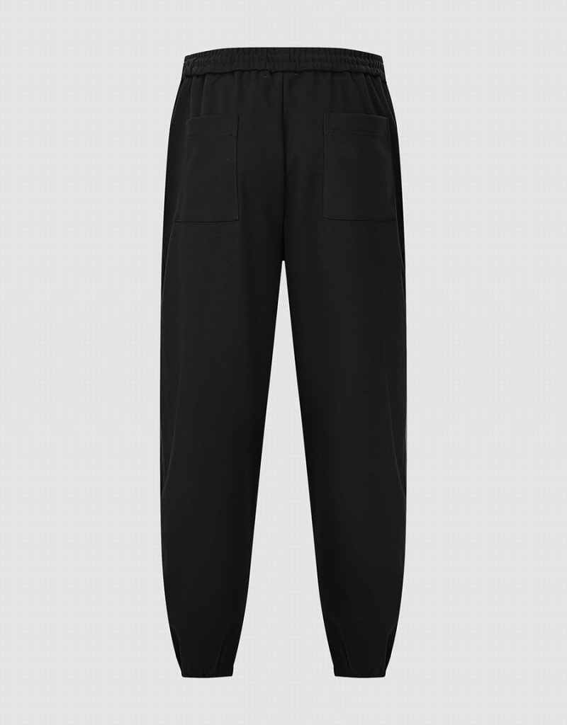 Black Men's Urban Revivo Drawstring Waist Jogger Pants | YXM756HV