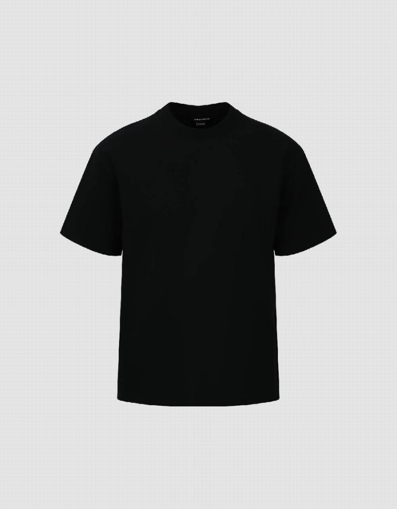 Black Men's Urban Revivo Drop Shoulder Sleeve Crew Neck T Shirts | BTZ3373FN