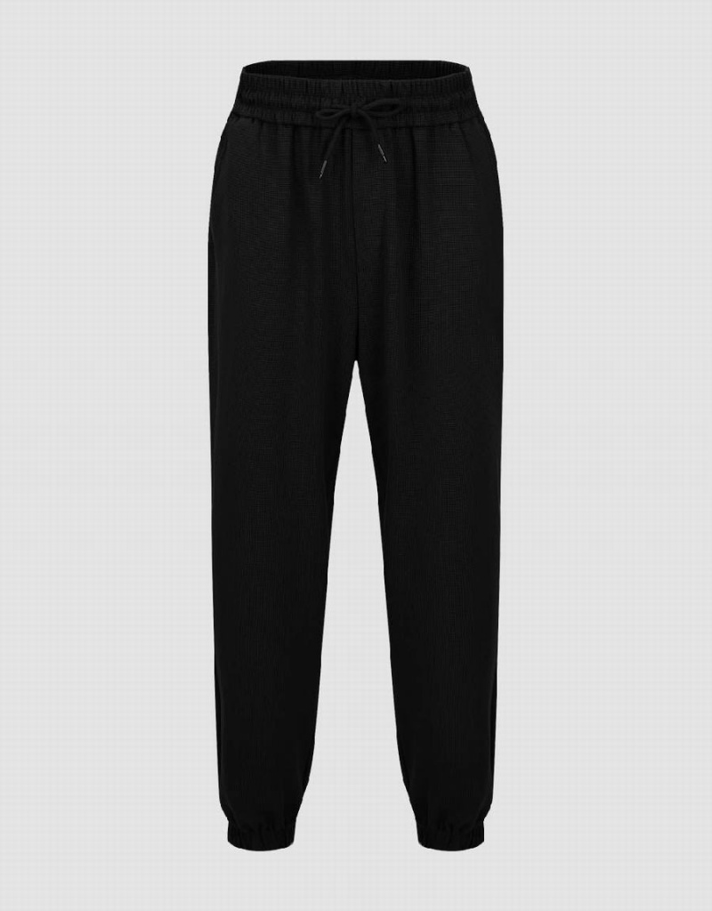 Black Men\'s Urban Revivo Elastic Waist Knitted Jogger Pants | PZX4813SY