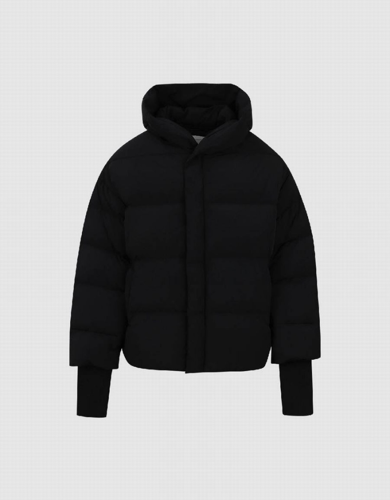 Black Men's Urban Revivo Hooded Loose Puffer Jacket | OFZ6188NY