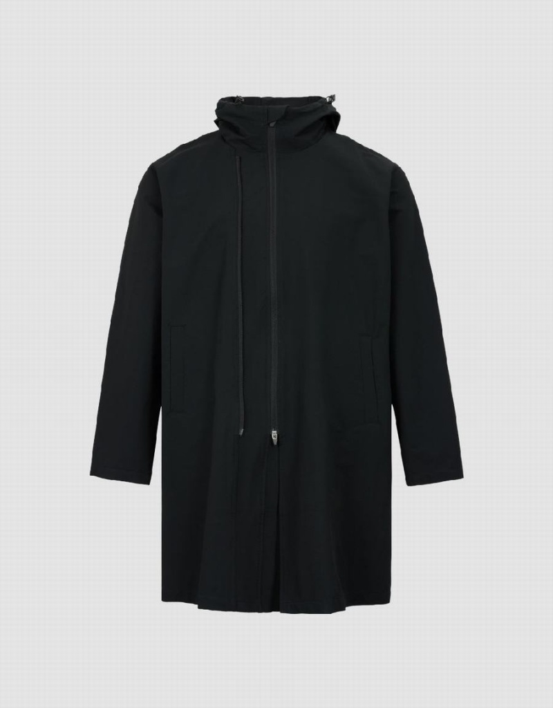 Black Men's Urban Revivo Hooded Trench Trench Coat | KHT680CF