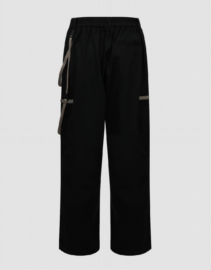 Black Men's Urban Revivo Loose Wide-Leg Pants | APO4258IZ