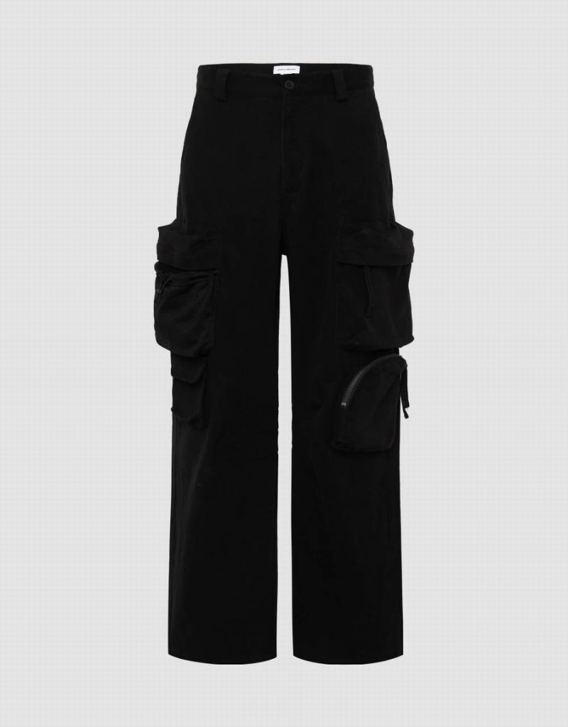 Black Men\'s Urban Revivo Multi Pockets Wide-Leg Pants | YOD9565KO