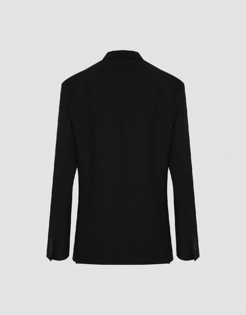 Black Men's Urban Revivo Notch Lapel Straight Blazers | ASH7124BN