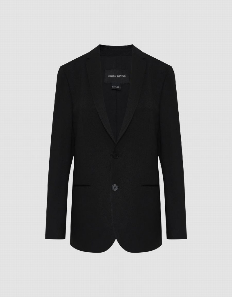 Black Men's Urban Revivo Notch Lapel Straight Blazers | ASH7124BN