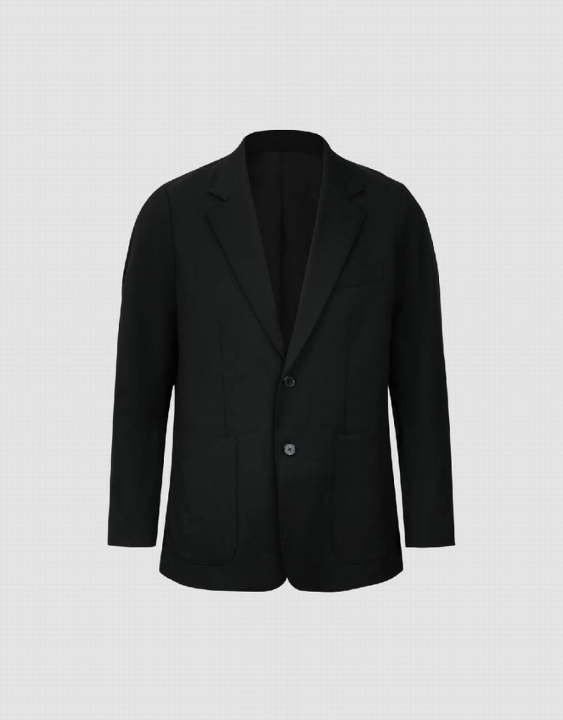 Black Men's Urban Revivo Notch Lapel Tailored Blazers | USC249YD