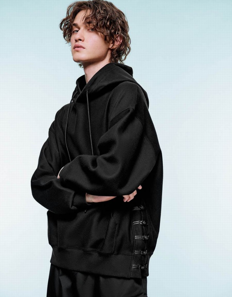 Black Men's Urban Revivo Oversized Hooded Sweatshirts | WGG3021QM