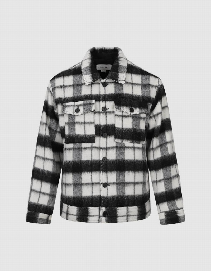 Black Men's Urban Revivo Plaid Woolen Straight Jackets | KVR9096GM