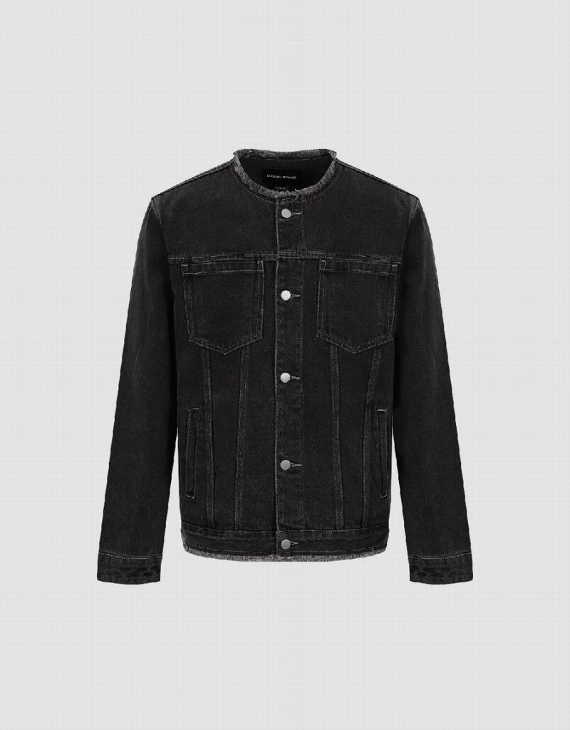 Black Men's Urban Revivo Standard Sleeve Denim Jackets | PPZ6530MP