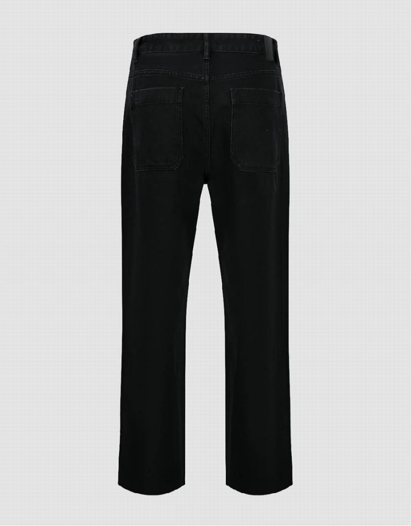 Black Men's Urban Revivo Straight Jeans | OIO5671ID