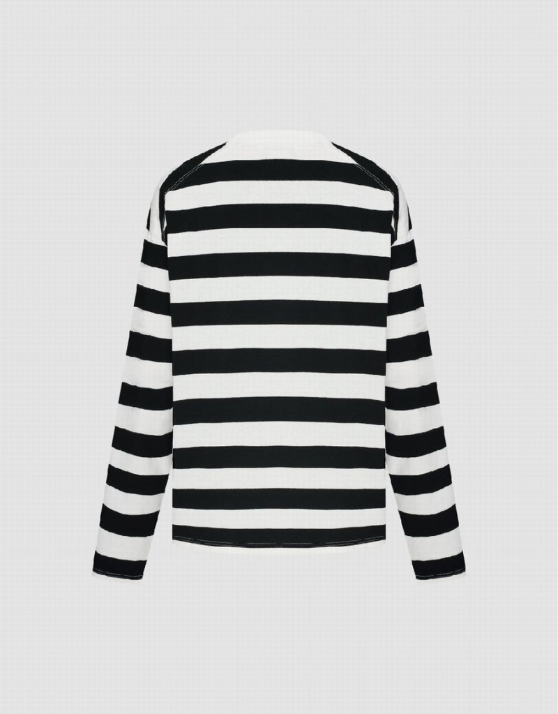 Black Men's Urban Revivo Striped Crew Neck T Shirts | KLL6950MR