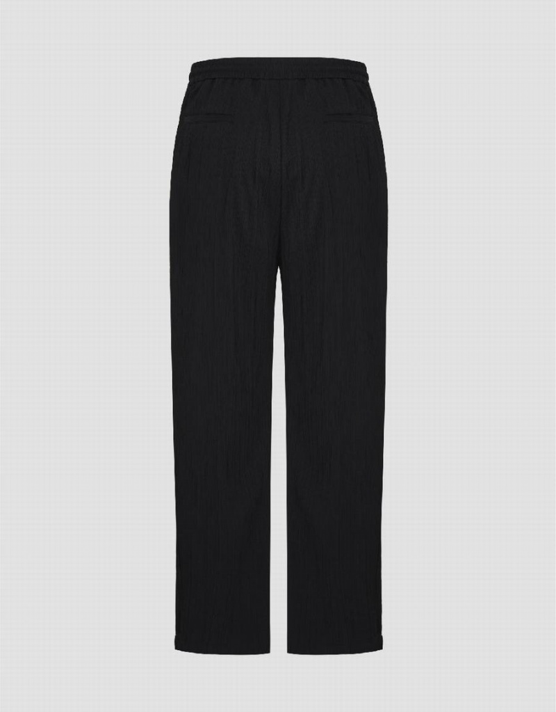 Black Men's Urban Revivo Textured Drawstring Waist Straight Pants | LNS4750LI