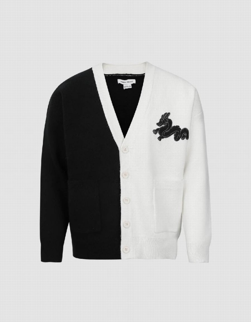 Black Men's Urban Revivo Two Toned V-Neck Knitted Cardigan | BKU2443UR