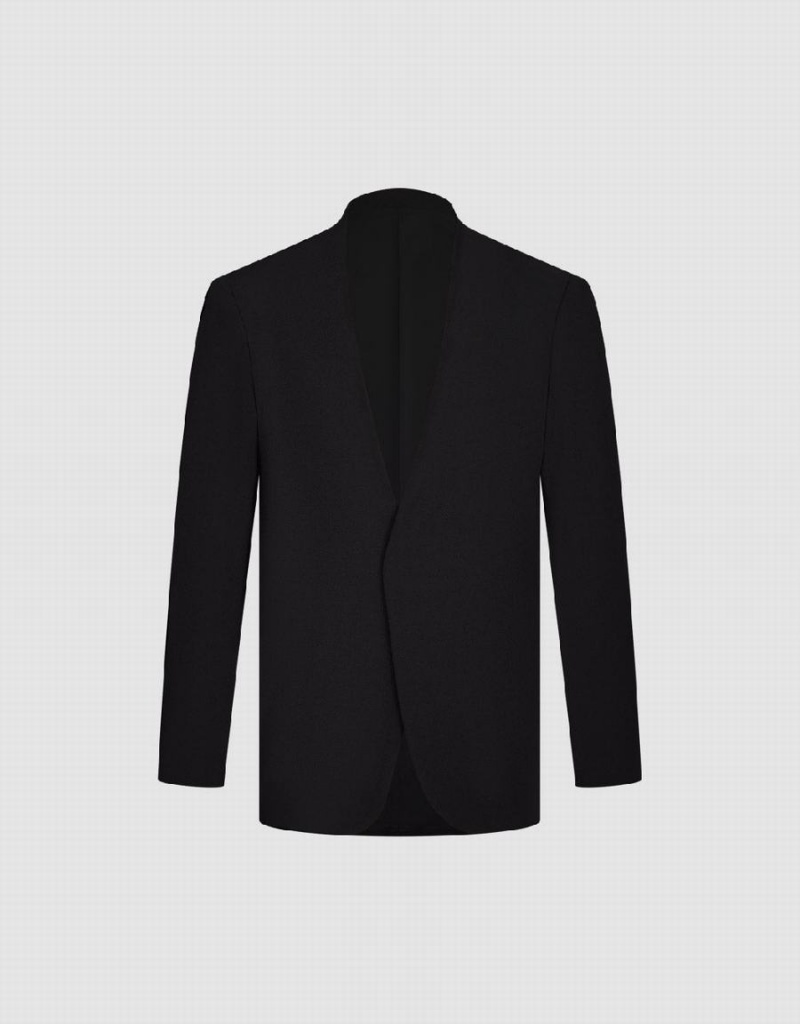 Black Men's Urban Revivo V-Neck Straight Blazers | XLS1496RP