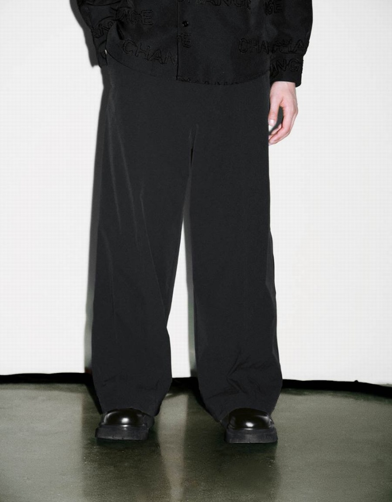 Black Men's Urban Revivo Wide-Leg Pants | BTZ8616ML