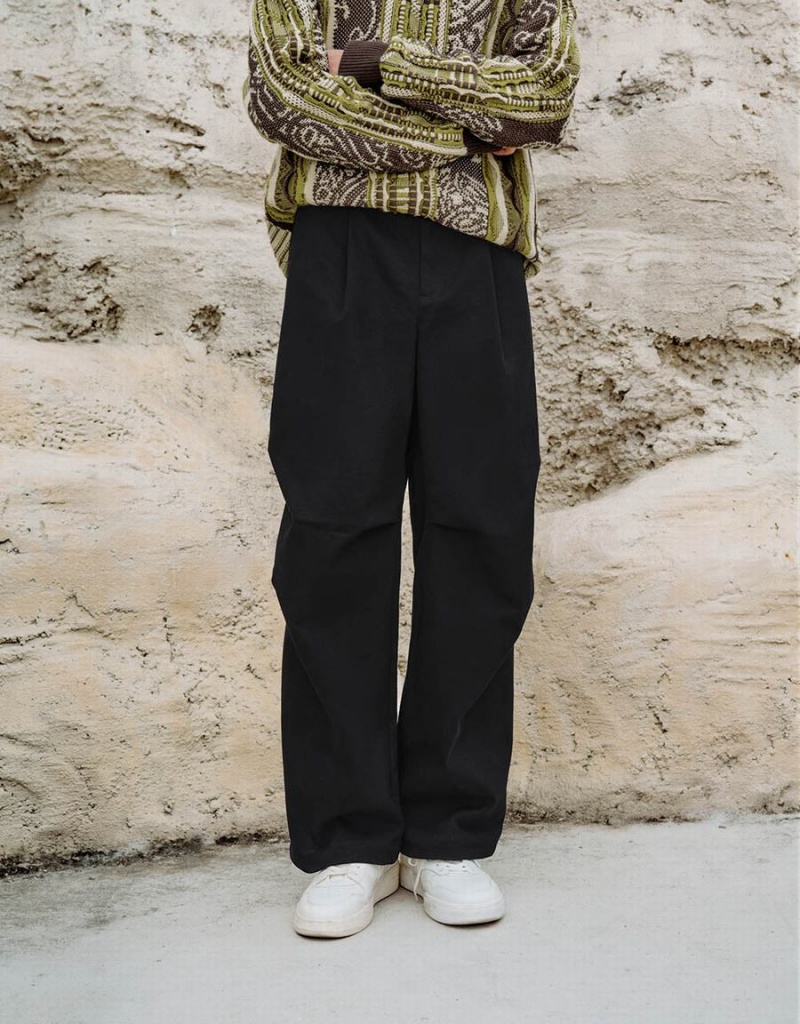 Black Men's Urban Revivo Wide-Leg Pants | PCB5428NH