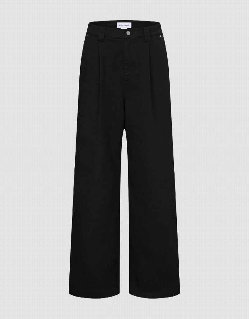 Black Men\'s Urban Revivo Wide-Leg Pants | QXM2477MT