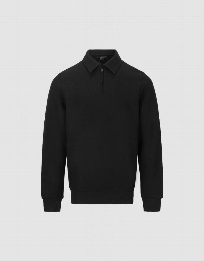 Black Men's Urban Revivo Zip Half Placket Polo Shirts | KXX780PW