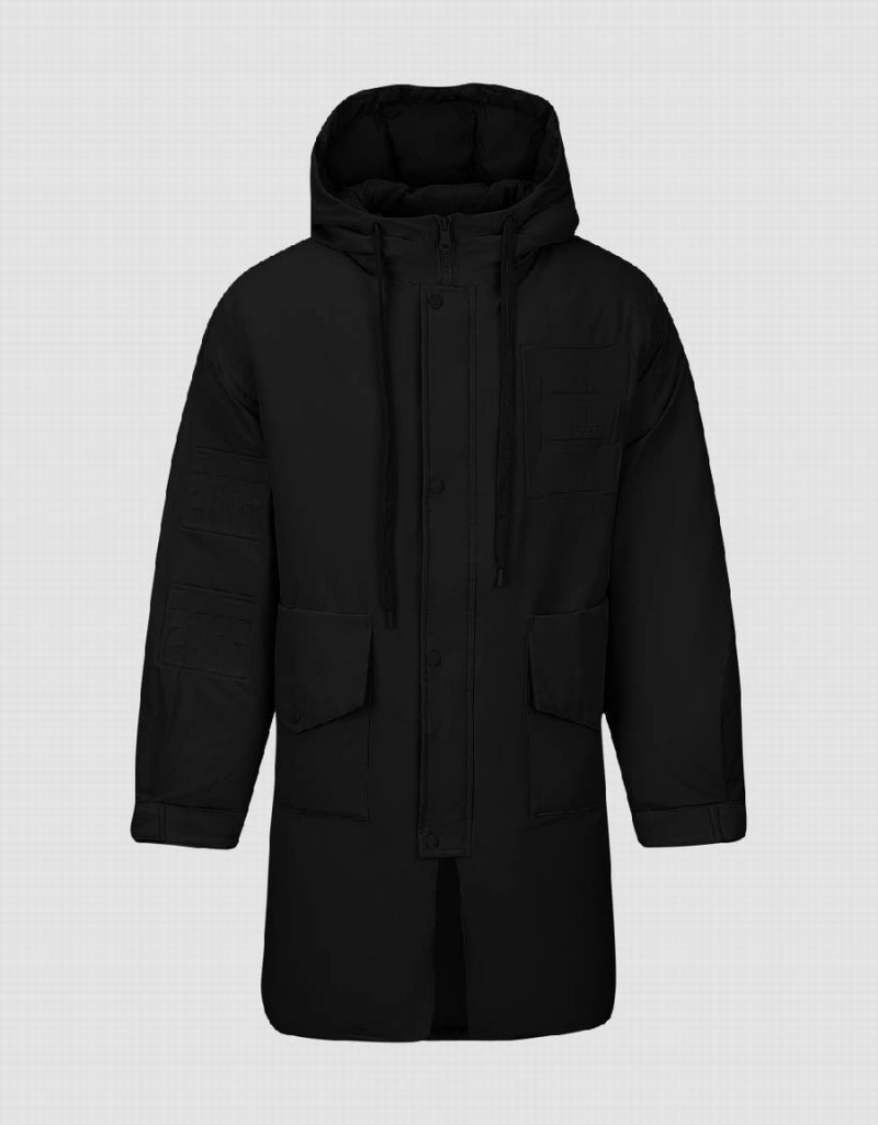 Black Men's Urban Revivo Zipper Front Hooded Down Jackets | GRM8584CP