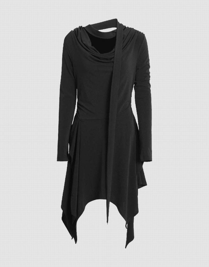 Black Women's Urban Revivo Asymmetric Cowl Neck Skinny Dress | POM4633JM