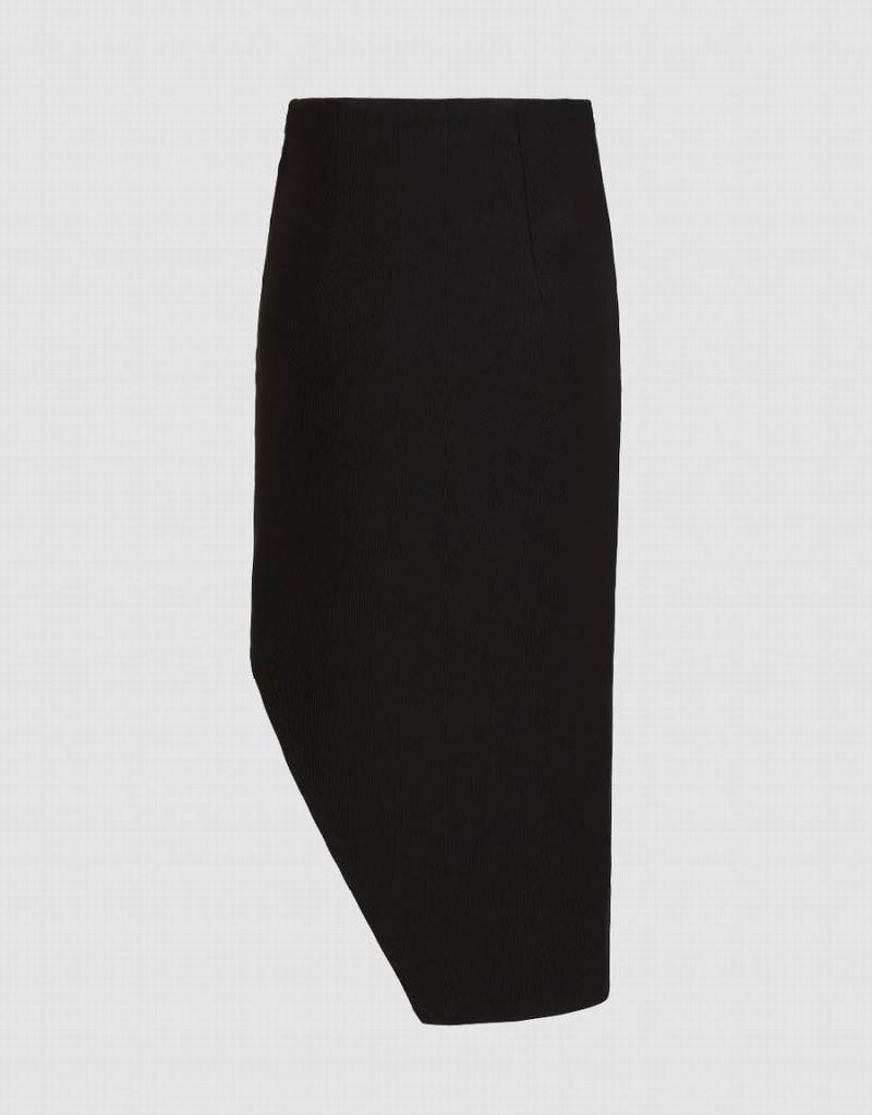 Black Women's Urban Revivo Asymmetric Straight Skirts | QXH7339OT