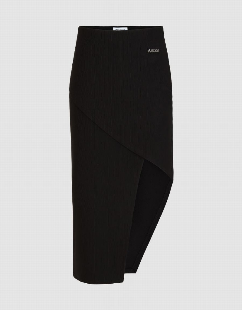 Black Women\'s Urban Revivo Asymmetric Straight Skirts | QXH7339OT