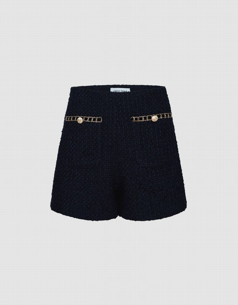 Black Women\'s Urban Revivo Boucle Sequin Detail Shorts | WOJ5399HR