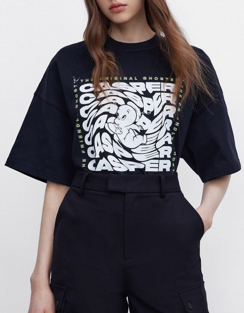 Black Women's Urban Revivo Casper Oversized T Shirts | HVO1090QE