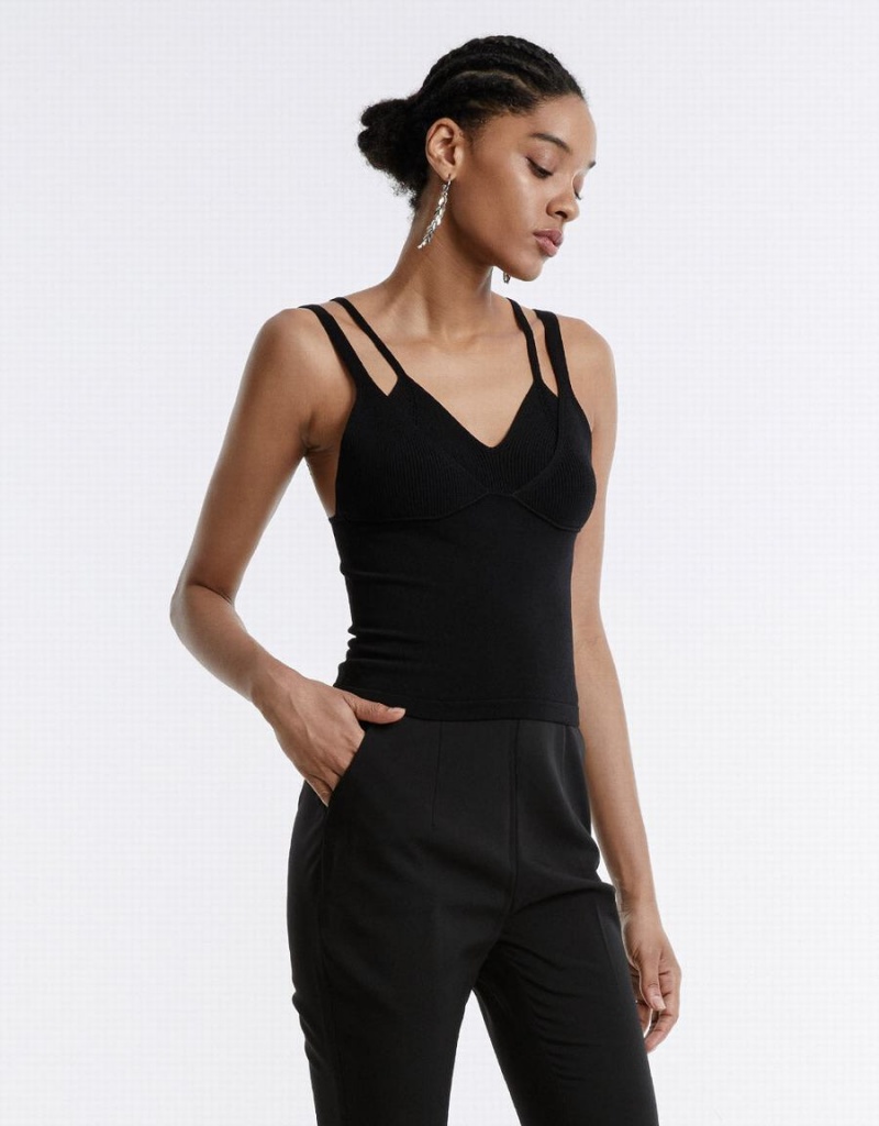 Black Women's Urban Revivo Combination Camisole Tank Top | UYM2184CJ