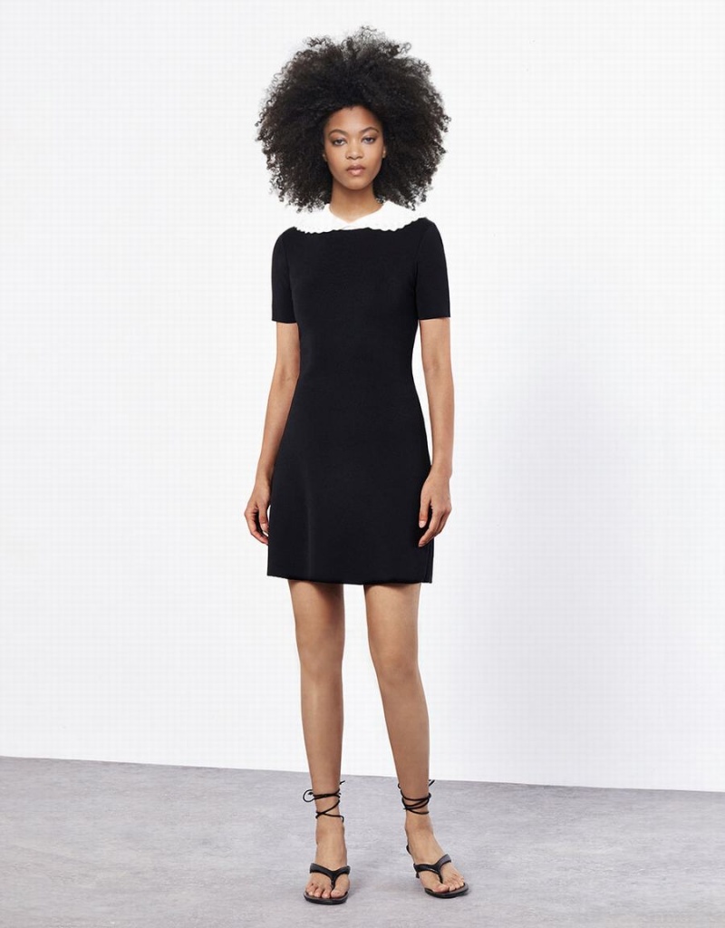 Black Women's Urban Revivo Contrast Collar Knitted Dress | CHG2260SJ