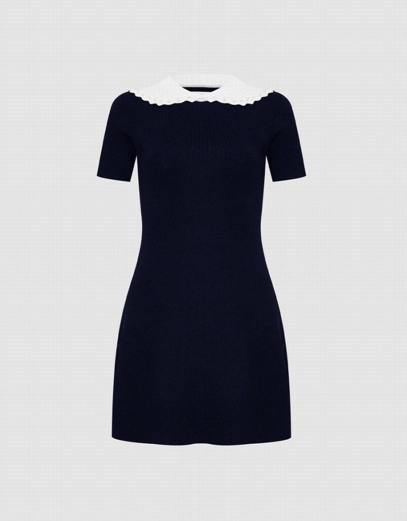 Black Women\'s Urban Revivo Contrast Collar Knitted Dress | CHG2260SJ