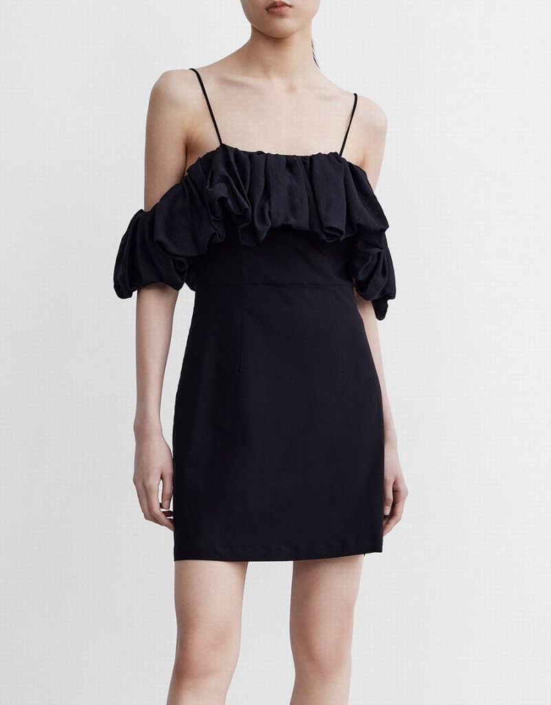 Black Women's Urban Revivo Contrast Ruffle Mini Dress | MON2942CN