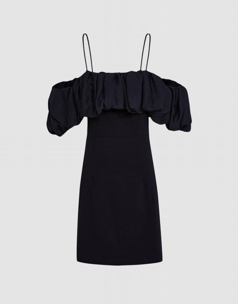 Black Women\'s Urban Revivo Contrast Ruffle Mini Dress | MON2942CN