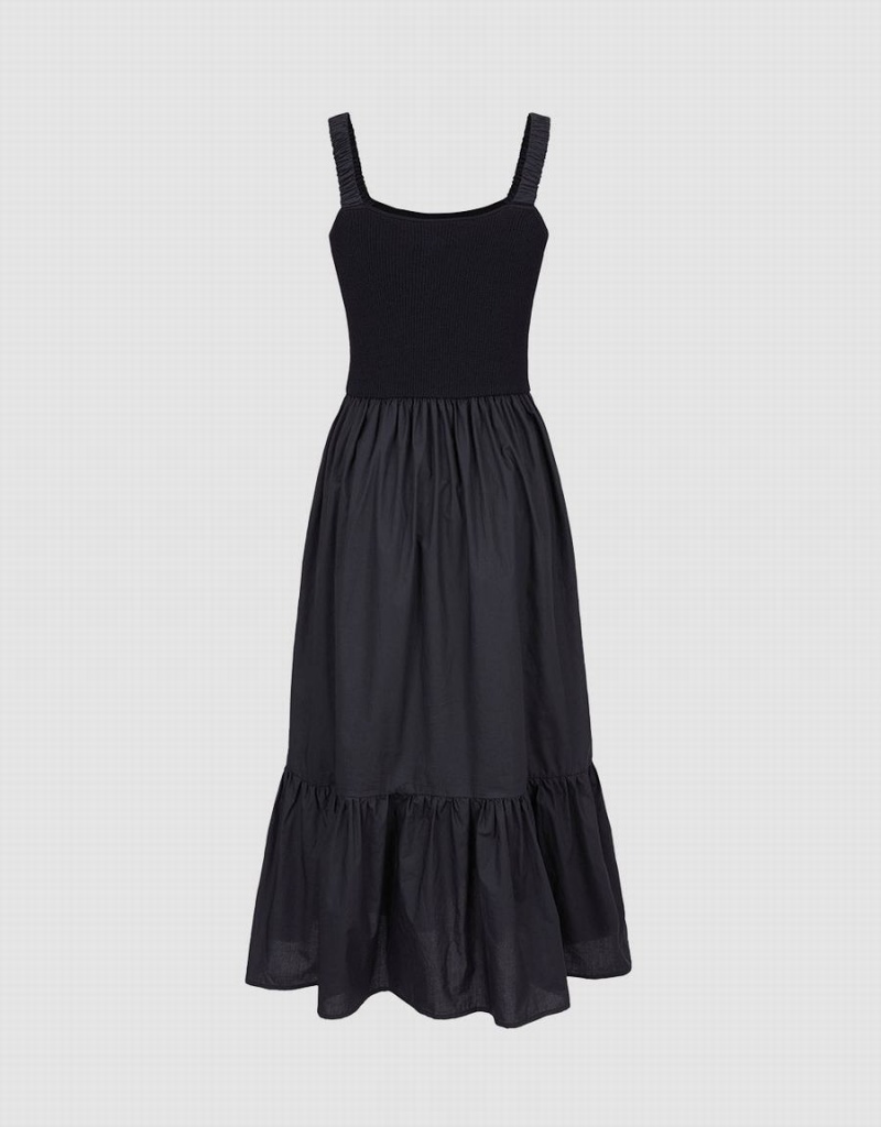 Black Women's Urban Revivo Contrast Ruffle Dress | NHZ9426UK