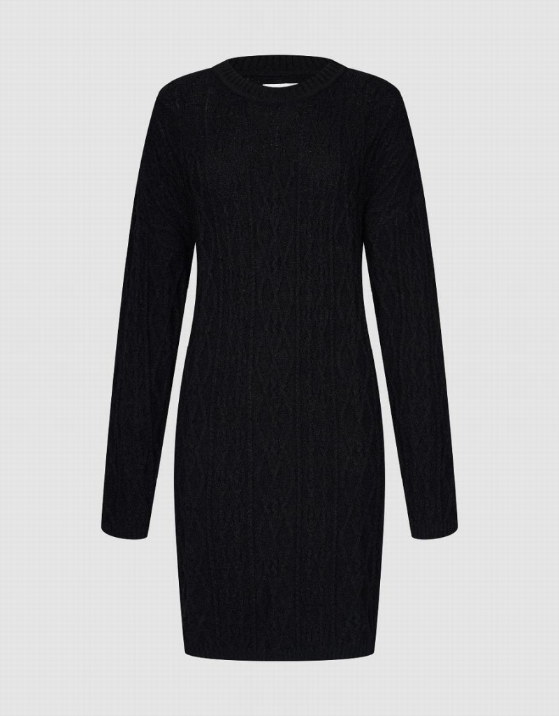 Black Women's Urban Revivo Crew Neck Dress | KIU8456OQ