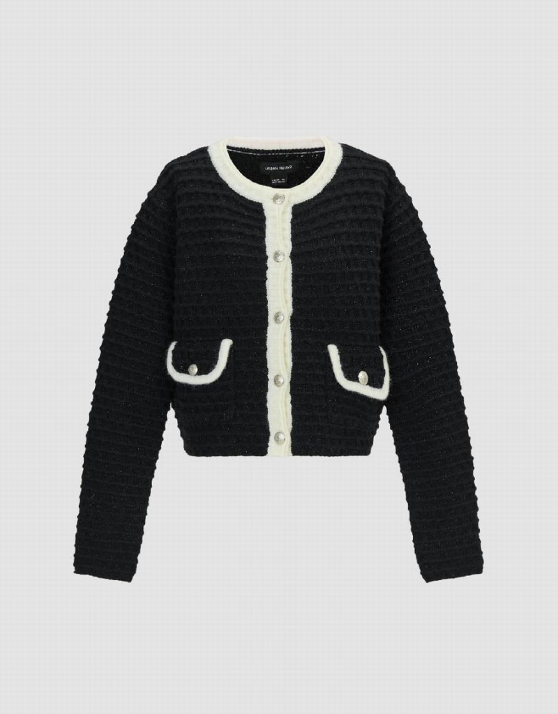 Black Women's Urban Revivo Crew Neck Knitted Cardigan | IEW6845PR