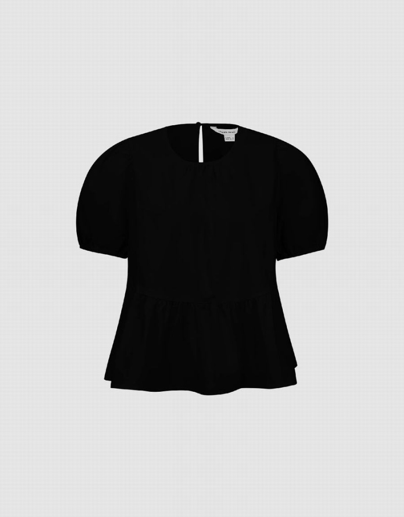 Black Women's Urban Revivo Crew Neck Overhead Blouse | GVQ2518XT