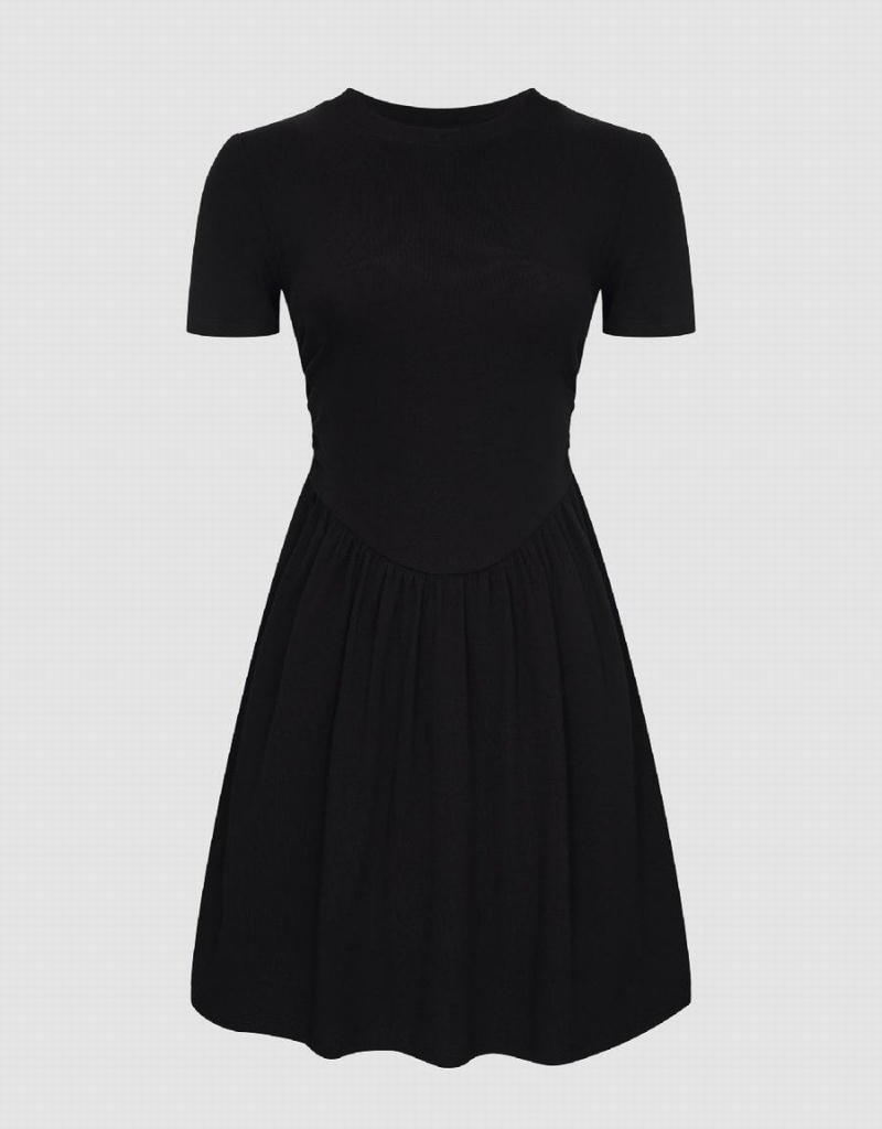 Black Women's Urban Revivo Crew Neck Skater Dress | AZN9344HE