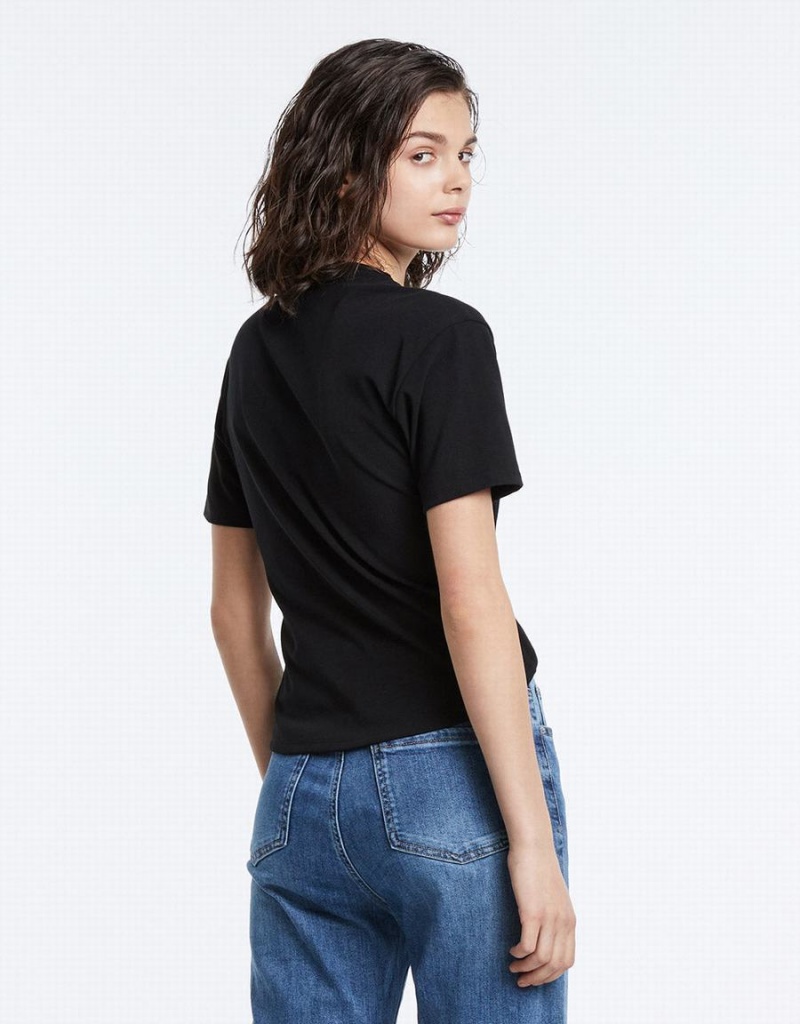 Black Women's Urban Revivo Cropped With Ring Detail T Shirts | FIV2498PW