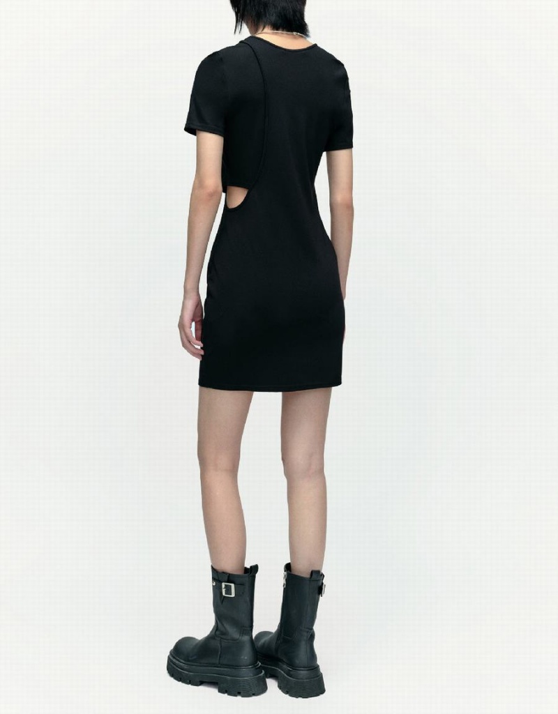 Black Women's Urban Revivo Cut-Out Crew Neck Skinny Dress | ZJL9945HM