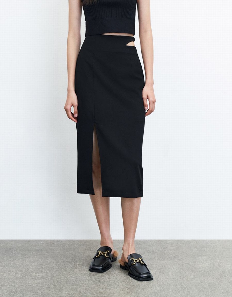 Black Women's Urban Revivo Cut Out Split Hem Skirts | VBI1679SA