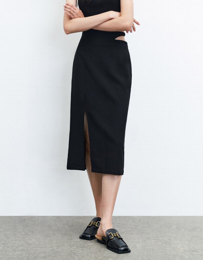 Black Women's Urban Revivo Cut Out Split Hem Skirts | VBI1679SA