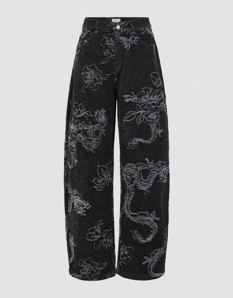 Black Women\'s Urban Revivo Dragon Printed Carrot Fit Jeans | GQA6889GF