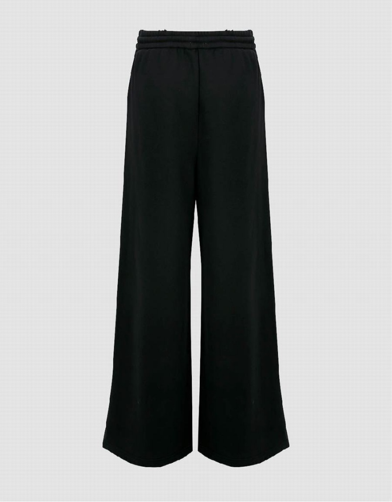 Black Women's Urban Revivo Drawstring Waist Knitted Wide-Leg Pants | EHF1526AJ