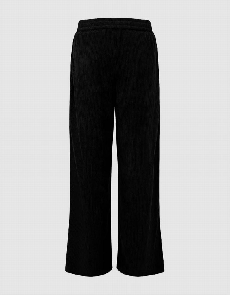 Black Women's Urban Revivo Drawstring Waist Knitted Wide-Leg Pants | EQG1242XL