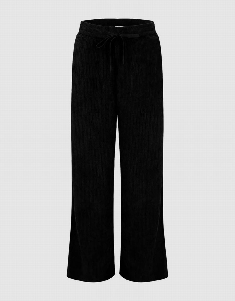 Black Women\'s Urban Revivo Drawstring Waist Knitted Wide-Leg Pants | EQG1242XL