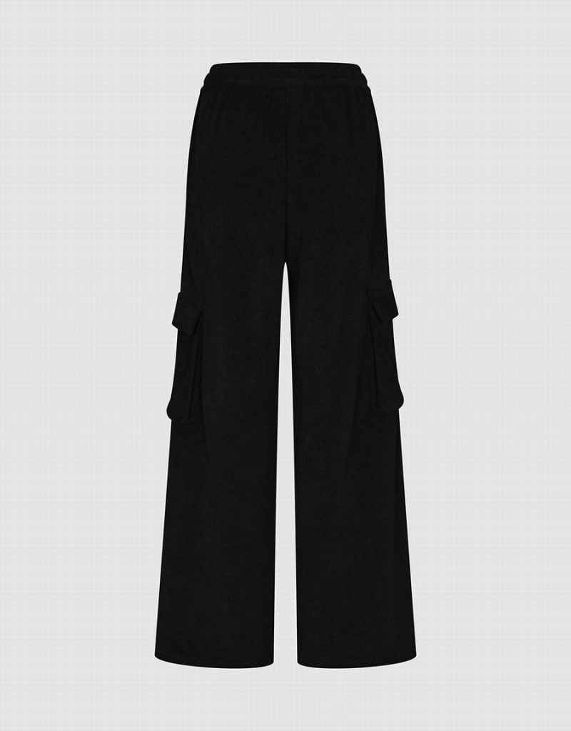 Black Women's Urban Revivo Drawstring Waist Knitted Straight Pants | FTV2611EC