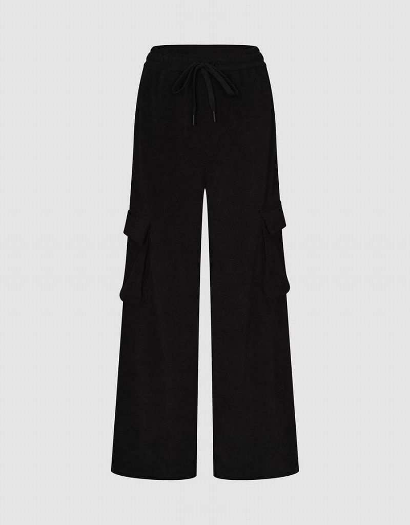 Black Women\'s Urban Revivo Drawstring Waist Knitted Straight Pants | FTV2611EC