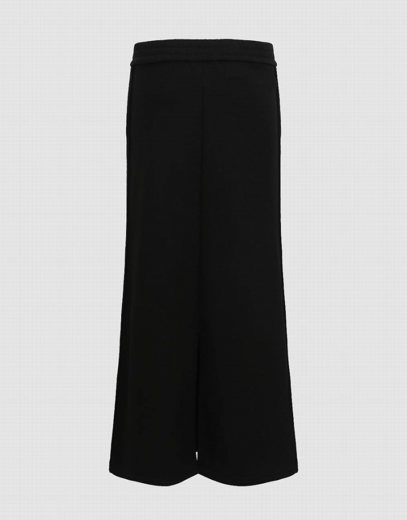 Black Women's Urban Revivo Elastic Waist Midi Straight Skirts | PXQ1222GM