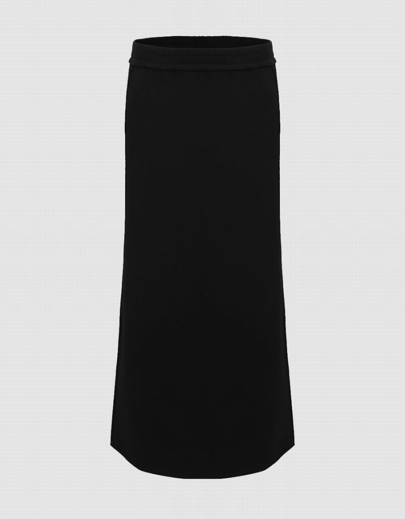 Black Women\'s Urban Revivo Elastic Waist Midi Straight Skirts | PXQ1222GM